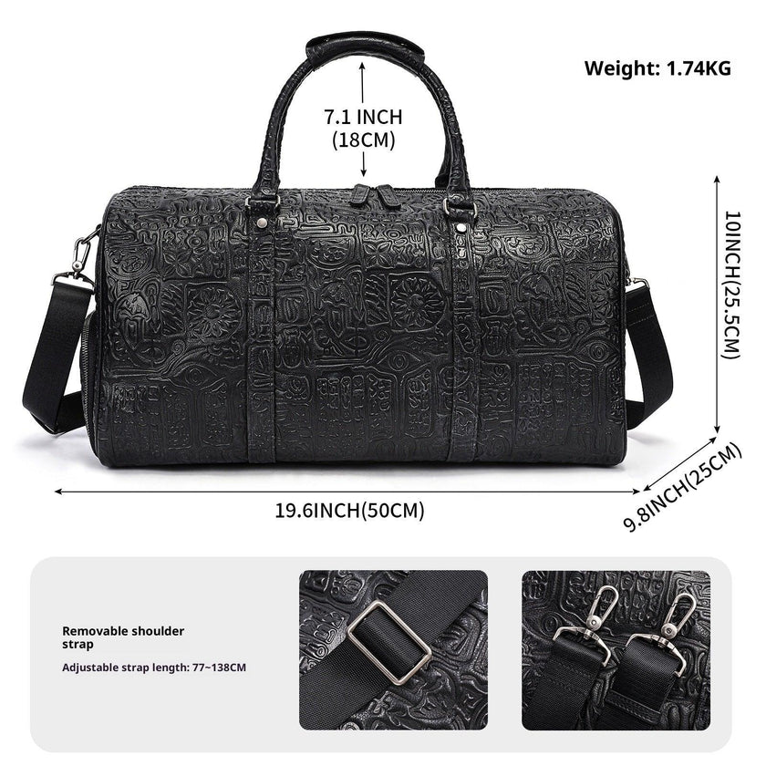 Luxury Retro Embossed Leather Duffle Bag with Shoe Compartment