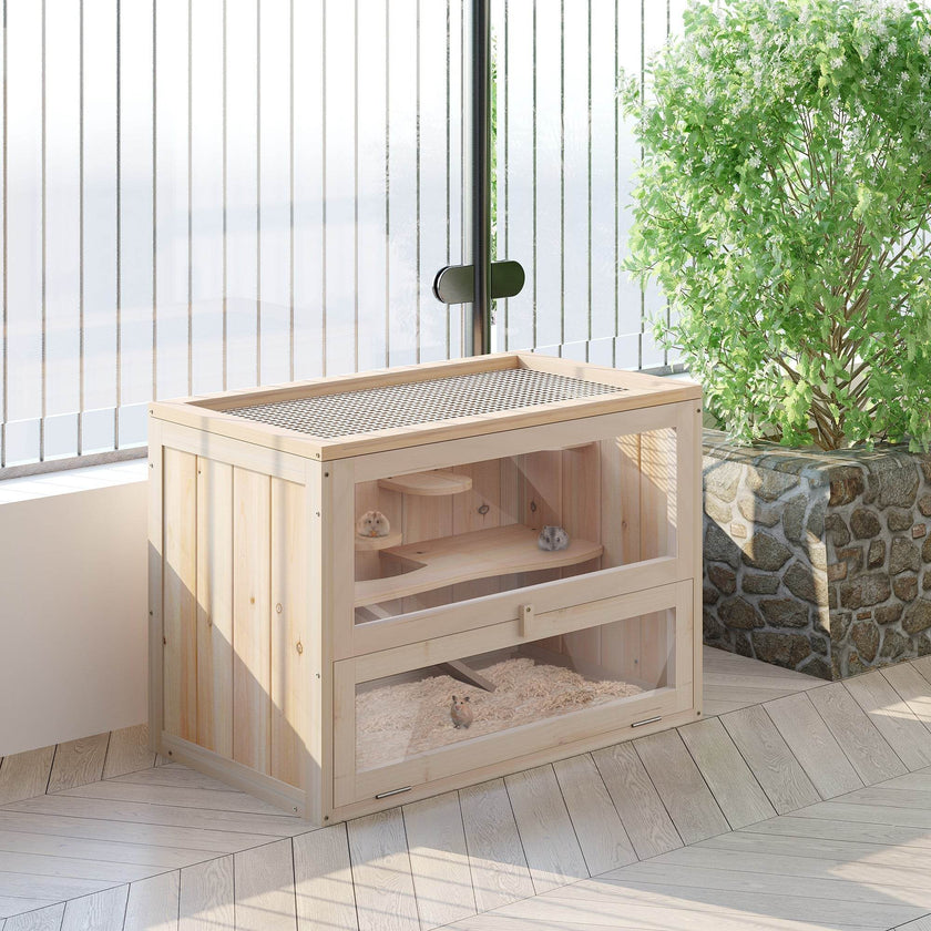 2- Tier Wooden Crafted Hamster Rodent Habitat Cage