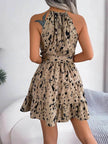 Casual Leopard Print Ruffled Swing Dress Summer Fashion Beach Dresses Women Skater Dress for Chic Ladies.