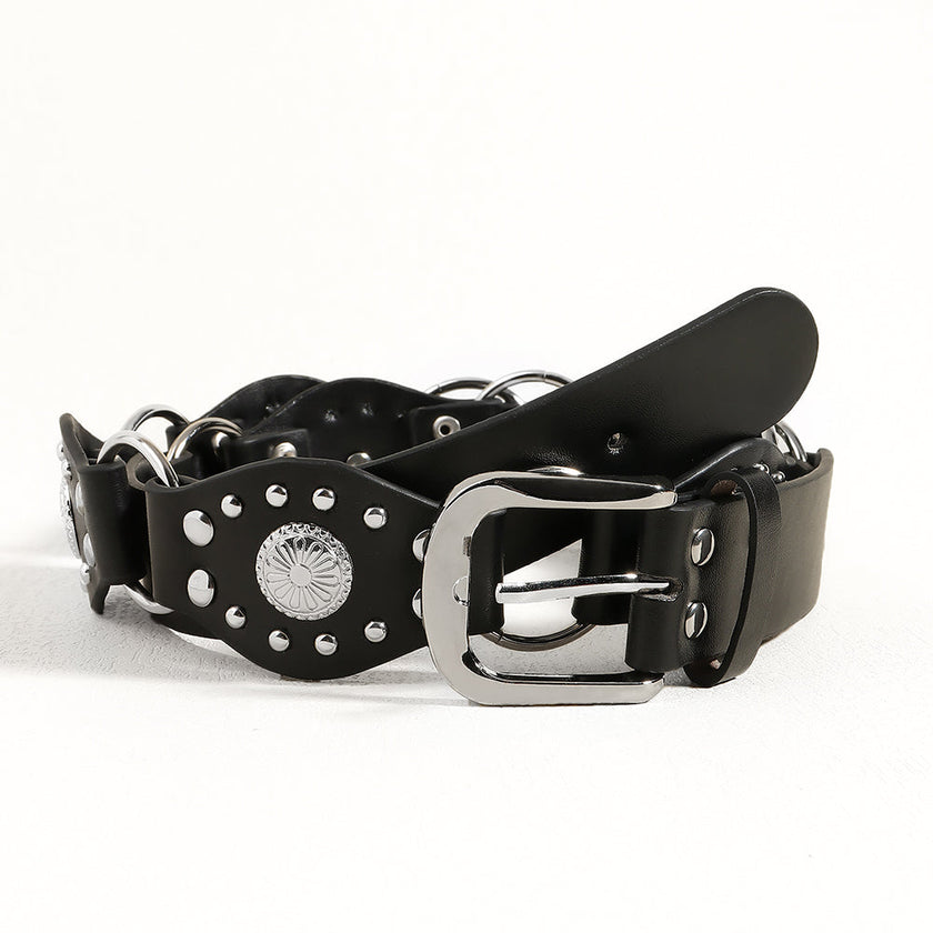 Vintage Riveted Punk Belt – Alloy & PU Unisex Fashion Belt in 110cm & 120cm (12 Styles)