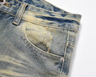 Distressed Scratches Denim Straight-leg Pants Men Jeans