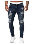 Slim fit Ripped Straight leg denim Jean Pant trousers for men