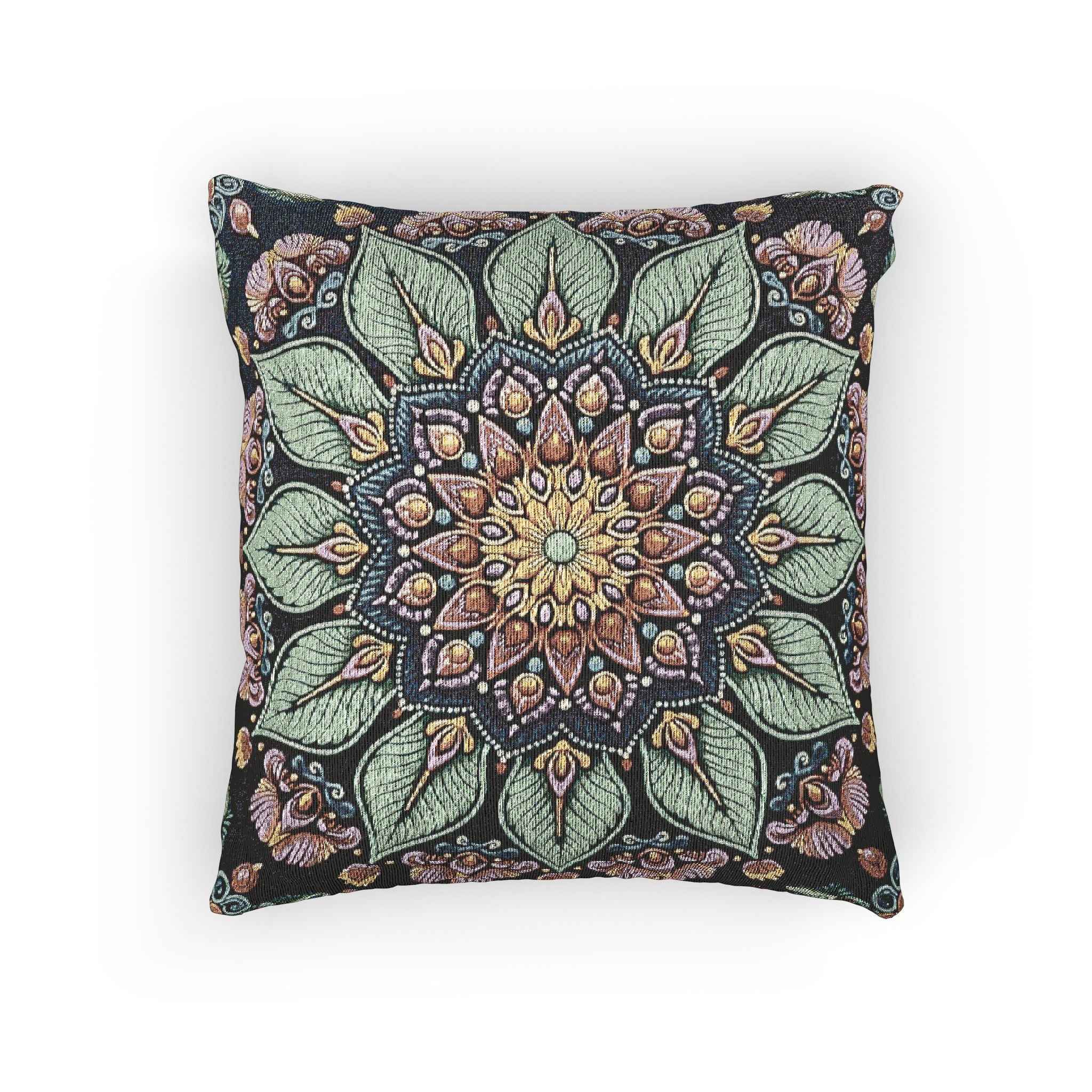 Mandala Floral Mosaic Woven Pillow | Boho Decorative Cushion Cover