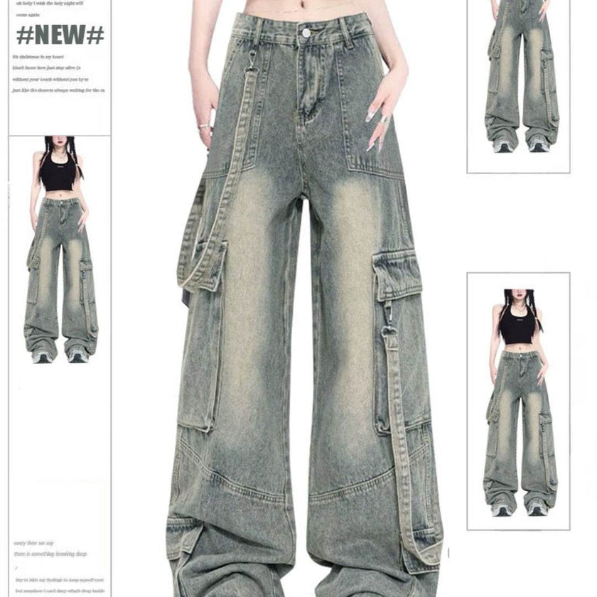 Retro Street style Oversized Baggy Cargo Jeans Pant Women