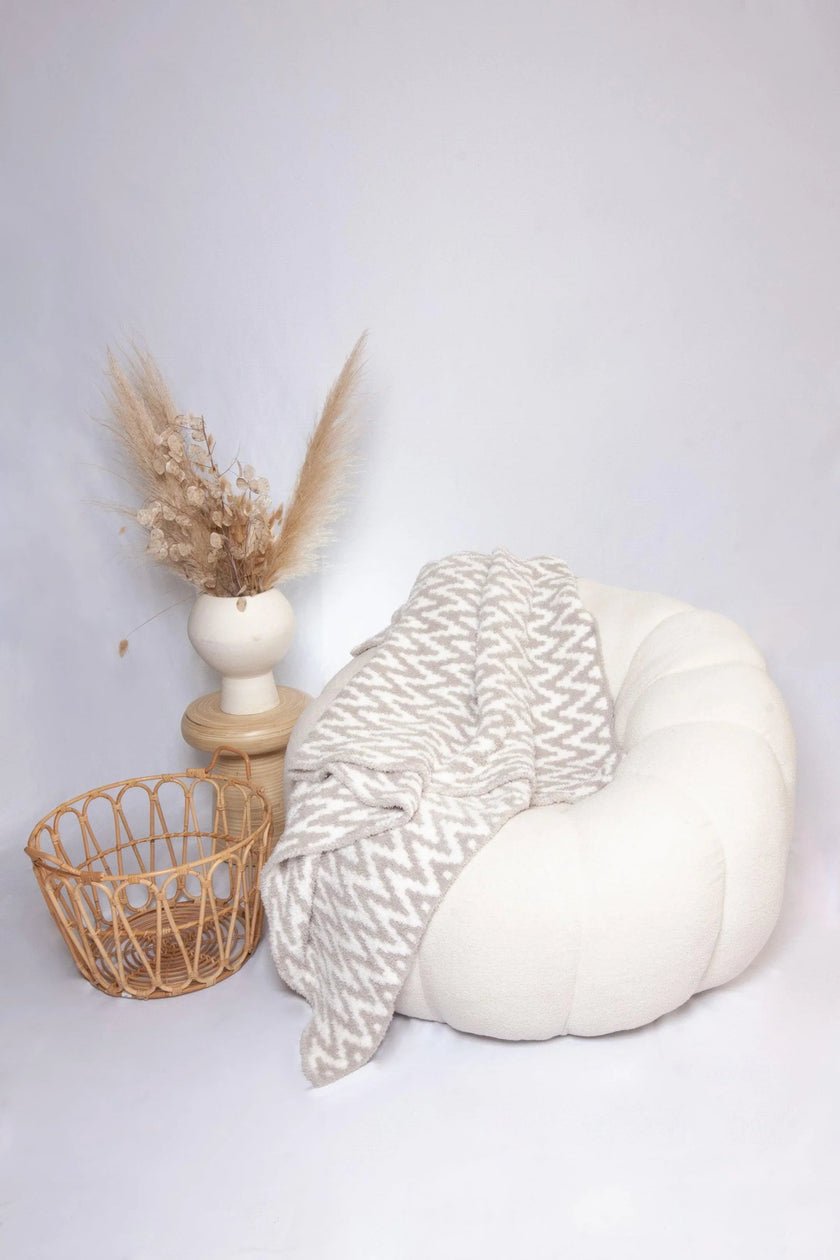 Greige & White Chevron Print Throw