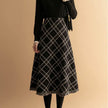 Women Plaid Big Hem Wool Midi Skirt