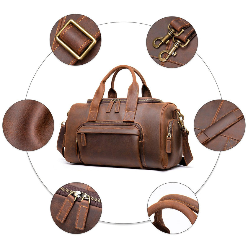 🧳 Vintage Leather Travel Duffel Bag – European Retro Weekend Luggage