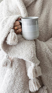 Blushing Beige Solid Double Layer with Tassels Print Extended Throw