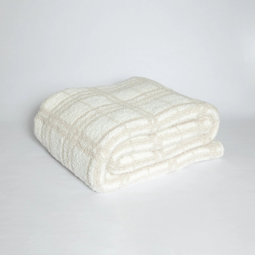 Blushing Beige & White Plaid Print Extended Throw