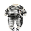 Casual Letter Stripes Loose Round Neck Boys' Long Sleeve Sweater Suit Two piece for boys