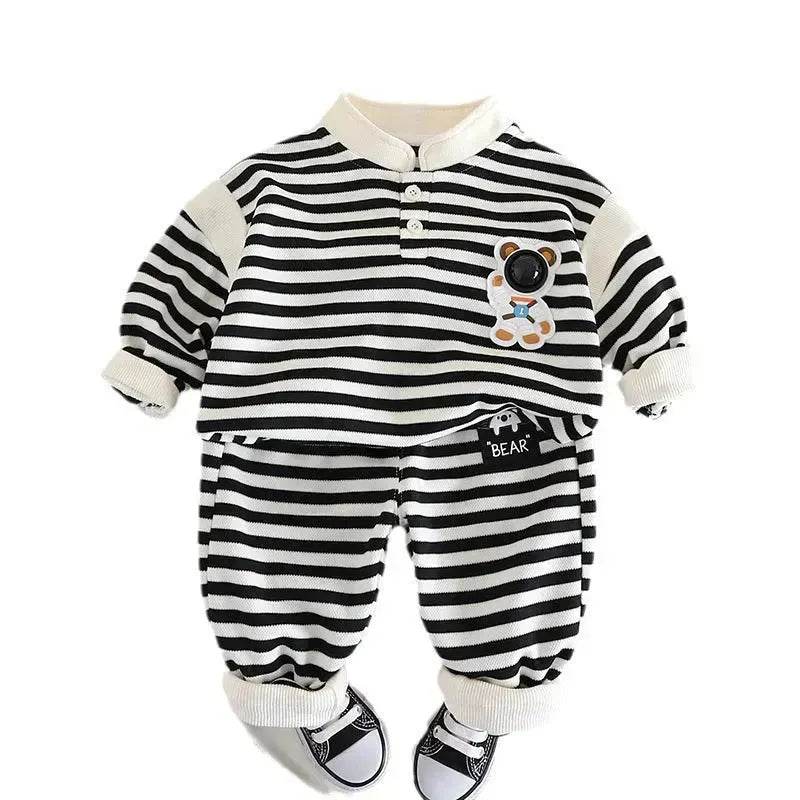 Casual Letter Stripes Loose Round Neck Boys' Long Sleeve Sweater Suit Two piece for boys