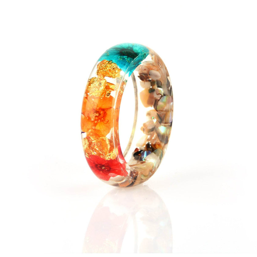 Dried flower resin ring