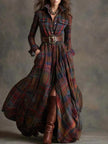 Large Size Women's Clothing French Retro Grid Slim Irregular Dress