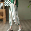 Women's Striped Cotton Linen Harem Bloomer Pants – High Waist Cropped