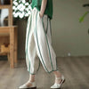 Women's Striped Cotton Linen Harem Bloomer Pants – High Waist Cropped