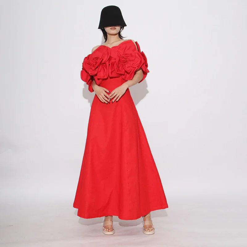 Fashion Heavy Industry Women's Three-dimensional Flower Design Dress