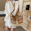 Striped Straw Beach Tote Bag with Tassel – Large Capacity Boho Shoulder Bag | Beige & Brown