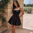 Elegant Chic Women Suspender Mini Skater Dress Summer Fashion Lace-up Slim Waist Pleated Short Dresses For Evening Party Cocktail Occasions