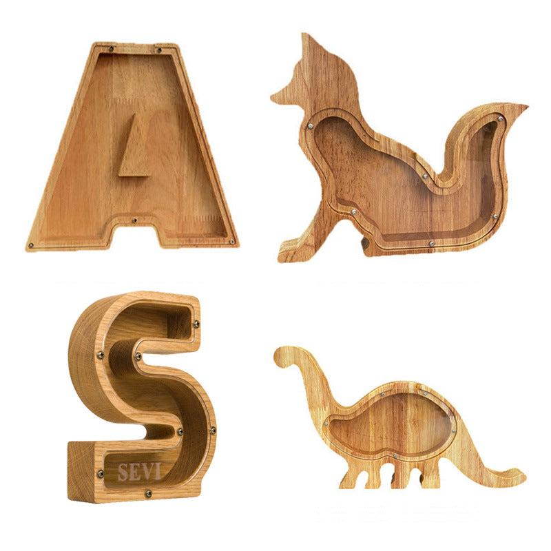 Wooden Animal & Alphabet Piggy Bank – Kids Holiday Gift, A–Z & Animal Styles