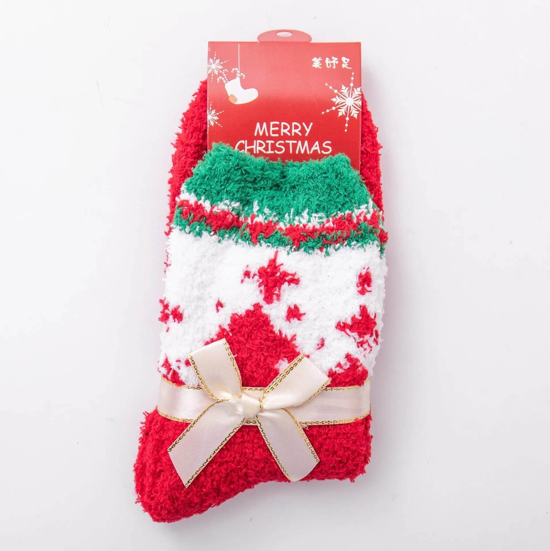 Winter Christmas Stockings Women's Thickened Bow Long Tube Fleece-lined