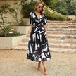 Summer Chiffon Floral Printed Temperament Waist-controlled V-neck Casual Midi Dress