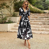 Summer Chiffon Floral Printed Temperament Waist-controlled V-neck Casual Midi Dress