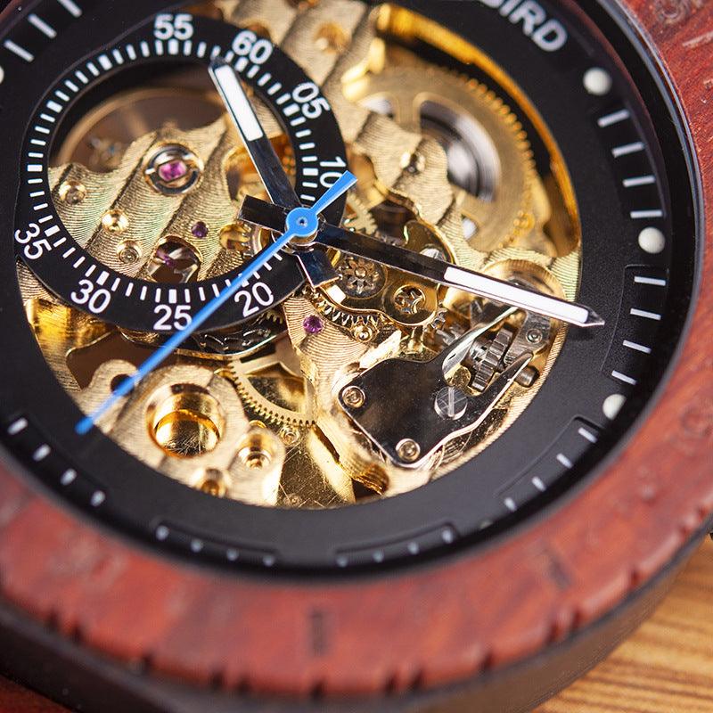 Wooden Mechanical Watch for Men – Skeleton Automatic Wristwatch (30M Waterproof)