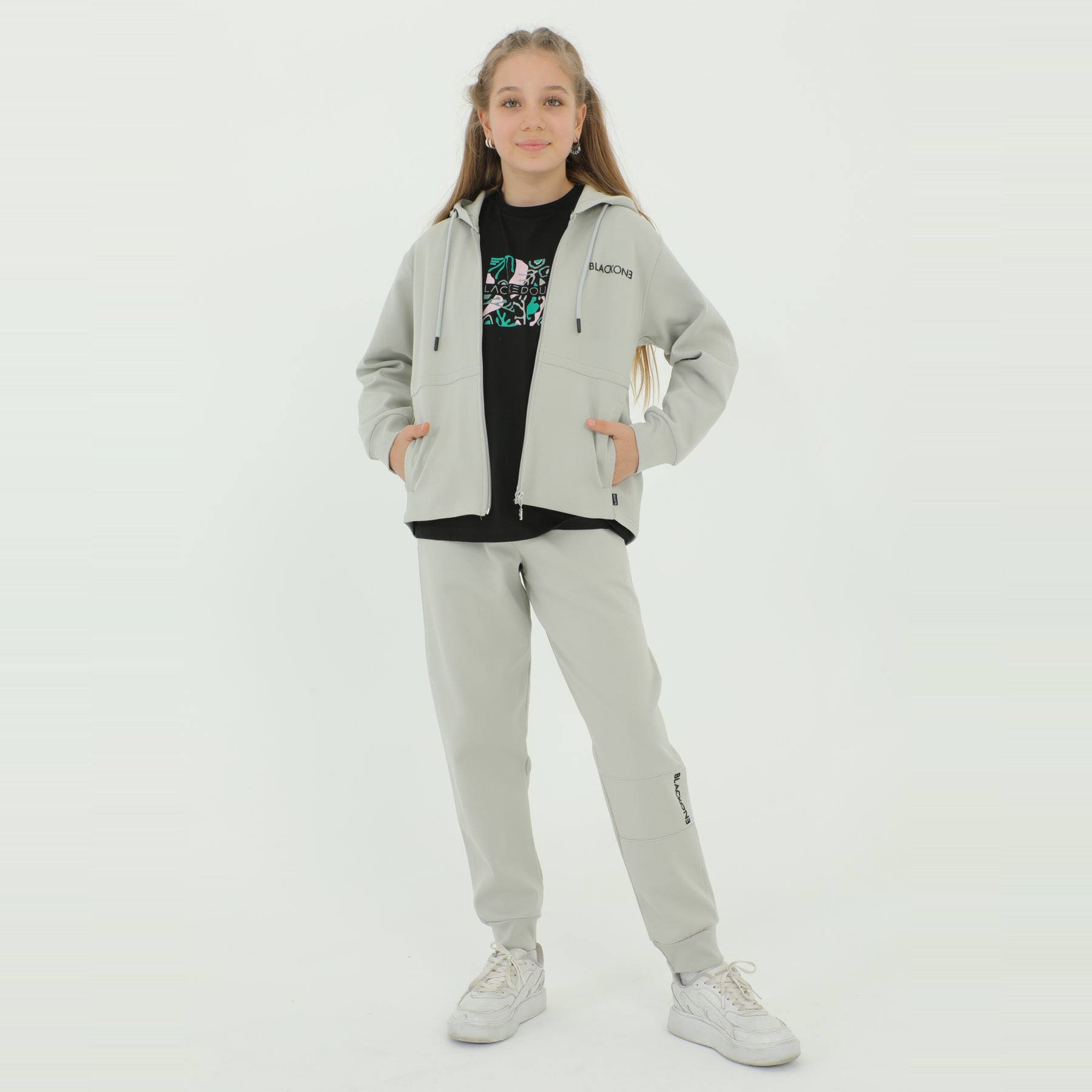 Zip-Up Hoodie Girls Jogger Set