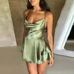 Elegant Chic Skirt Dress For Women Elegant Slim Strap Satin Backless Lace Up Ladies Party Mini Skater Dress