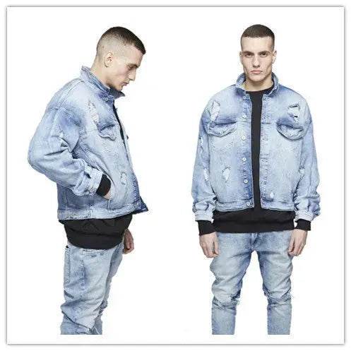 Casual Light Blue Cotton Denim Jacket for Men