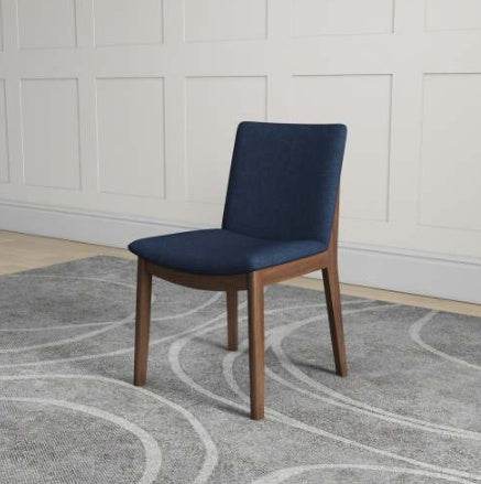 Laura Blue Linen Solid Wood Dining Chair  Set Of 2 Mid-Century Modern Style