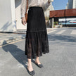 Women's High Waist Lace Midi Skirt, Mulberry Silk, Flowy A-Line, Spring Summer
