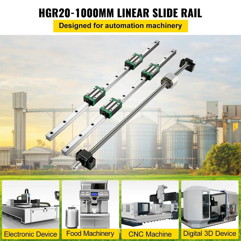 1Pcs RM1605-1000mm Ballscrew With BF12 BK12 Kit, Coupling, Slide Blocks Linear Guide Rail Set For DIY CNC Routers Lathes Mills