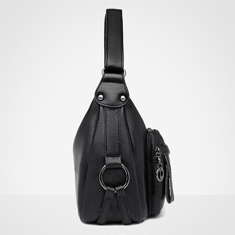 Women's Multi-Pocket PU Leather Shoulder Bag – Large Capacity Crossbody Hobo