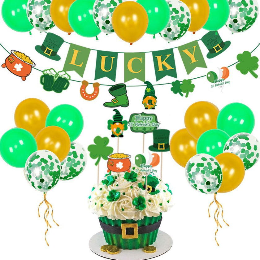 St. Patrick's Day Balloon Party Decoration Kit – 32-Piece Clover & Lucky Balloon Set