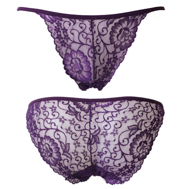 Women's Lace Jacquard Low-Waist Briefs Traceless Hip-Lifting Hollow Floral