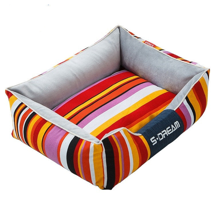 Space Stripe Pet House – Cozy Dog & Cat Bed with Pillow Option | S, M, L