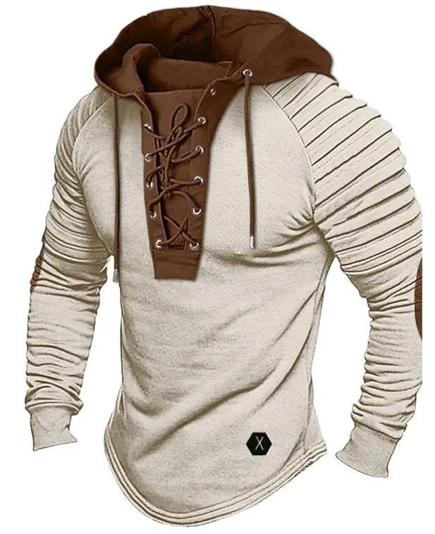 Spring And fall Pure Color Tied Hoodie Street fashion Bronzing Lacing Sweatshirt
