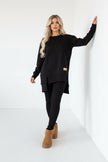 Women's Slit Long Sleeve Top & Trousers Two-Piece Set | White, Black, Army Green, Reddish Brown | S–XXXL