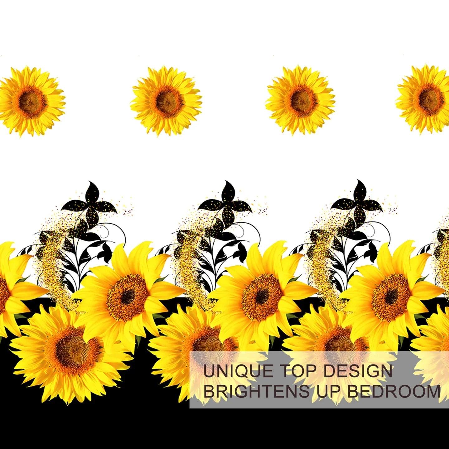 3 Pieces Black And White Background Sunflower Duvet Cover Set Yellow Flower Polyester Bedding Set For Adults Bedroom Decor Twin Full Queen King Size
