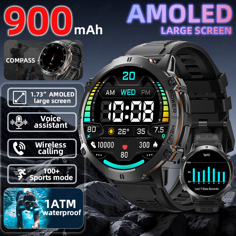 X3 Pro AMOLED Men's Smartwatch – Bluetooth Calling, 100+ Sports Modes, 900mAh Battery, Compass & Barometer