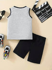 Summer Trendy Boys Letter Fist Print Sleeveless Casual Pants Suit Sleeveless two piece for boys Daddy and me outfit