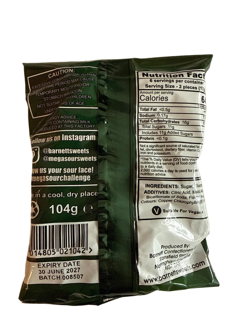 Barnetts Mega Sour Apple Candy 104G - U.K Edition