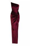 Velvet Strapless Wrap Maxi Dress with slit - Burgundy