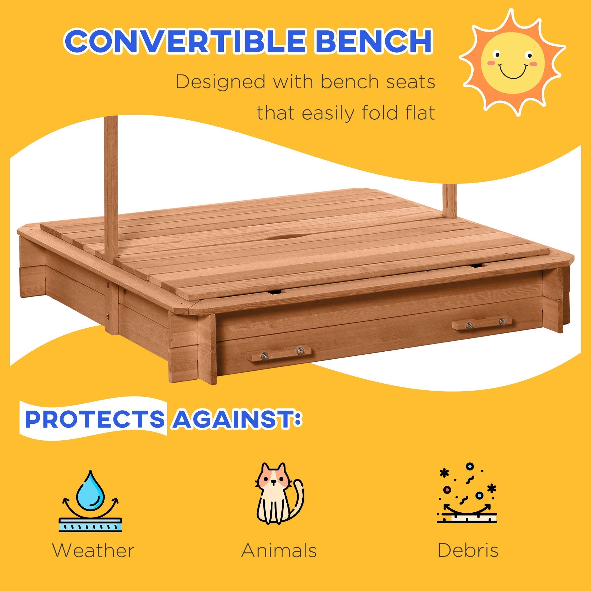 Outsunny Kids Sandbox Wooden with Cover Adjustable Canopy Foldable Bench Seats Sand Play Red