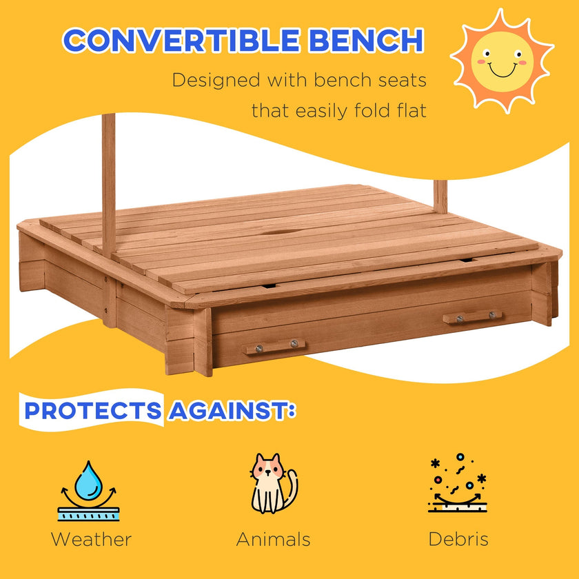 Outsunny Kids Sandbox Wooden with Cover Adjustable Canopy Foldable Bench Seats Sand Play Red