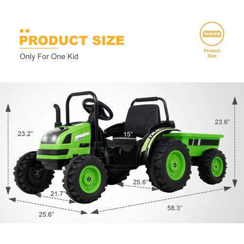2026 6v Tractor Powered Ride-On Car Remote Control with Detachable Wagon