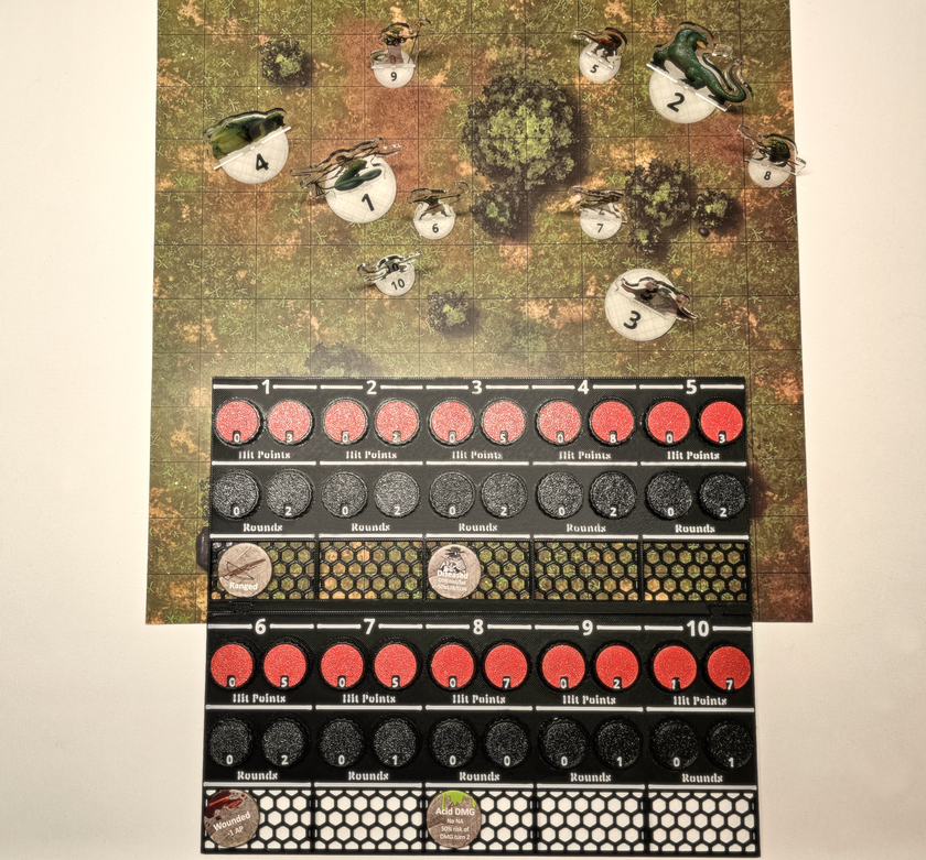 League of Dungeoneers - Enemies trackers with numbered bases