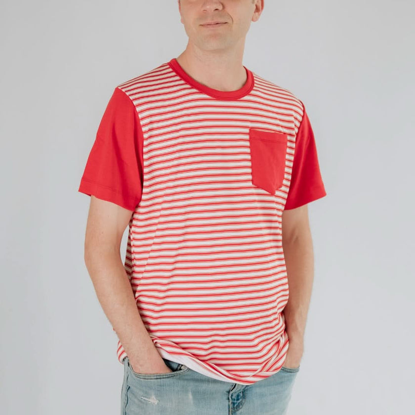 Adult Unisex Bamboo Pocket T-shirt | Berry Stripe