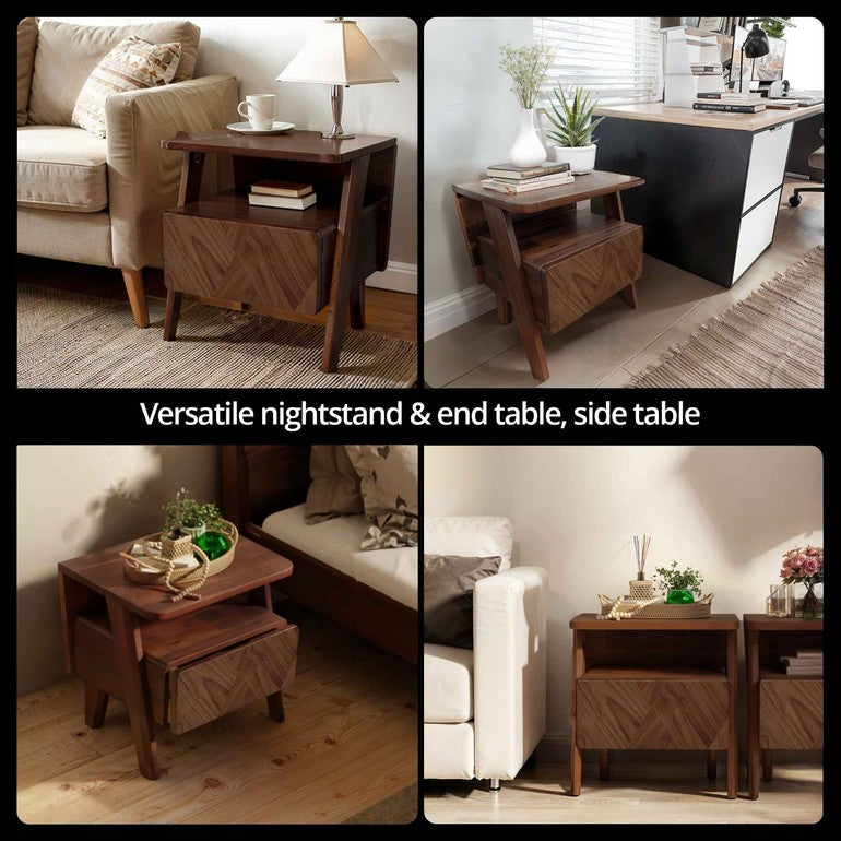 Rum Solid Wood Nightstand